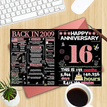 Joycard 16th Anniversary Card for Women, Wedding Card for Wife, Sweet Marriage Decorations Gifts for Couple, Perfect for Her on Anniversary Day, Back in 2009