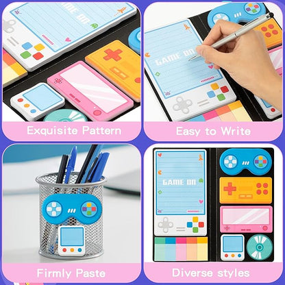 B1ykin Sticky Notes Set - Cartoon Theme Cute Self-Stick Notes Pad Teacher Appreciation Gifts， Self-Adhesive Writing Memo Pages Sticky to Do Notepad for Kids Employee School Office (Black Video Game)