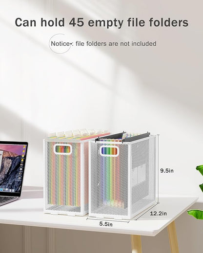 Oterri Hanging File Organizer, Metal File Organizer, Portable Desktop File Organizer for Letter Size Folder, Mesh Hanging File Crate for Office,Folders Not Included(Pure White,2 Pack)