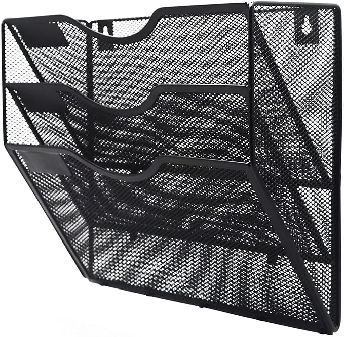 Kuntine.B 3 Pockets Wall File Holder Organizer Office Hanging Magazine Rack Wall File Organizer for Office Home, Black
