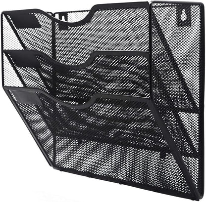 Kuntine.B 3 Pockets Wall File Holder Organizer Office Hanging Magazine Rack Wall File Organizer for Office Home, Black