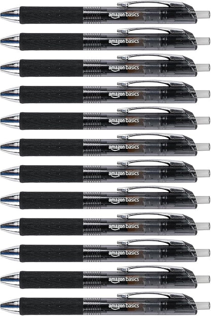 Amazon Basics Gel Pens Fine Point Smooth Writing Pens, Retractable, Black, 0.7mm, 12 Pack