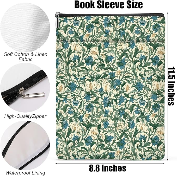 Botanical Book Sleeve, Classic Flower Book Covers for Paperbacks, Floral Book Pouch Book Protector, Book Lovers Gifts for Women Girls Her, Book Accessories Book Club Gifts Christmas Birthday Gifts