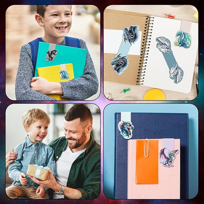 Dragon Magnetic Bookmark Gifts - 12 Pcs Cool Dragons Book Mark Magnets Dragon Rider Bookmarks Magnetic Aesthetic Fantasy Bookmark Magnets Page Clip Gift for Book Lovers Students Reading