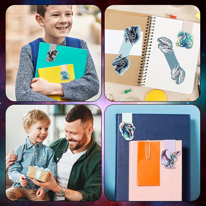 Dragon Magnetic Bookmark Gift - 6Pcs Dragon Rider Bookmarks Magnetic Cool Animal Dragon Rider Book Mark Magnets Fantasy Bookmark Magnets Page Clip for Book Lovers Students Reading Gifts