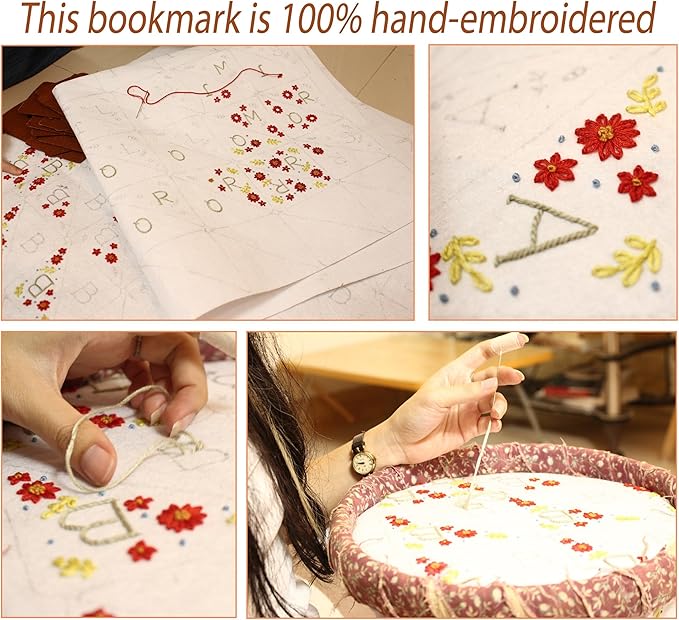 Personalized Hand Embroidered Corner Bookmark, Bookmarks for Women, Personalized Bookmark for Books, Cute Flower Book Mark, Hand Stitch Gift for Women for Book Lovers (J, White)