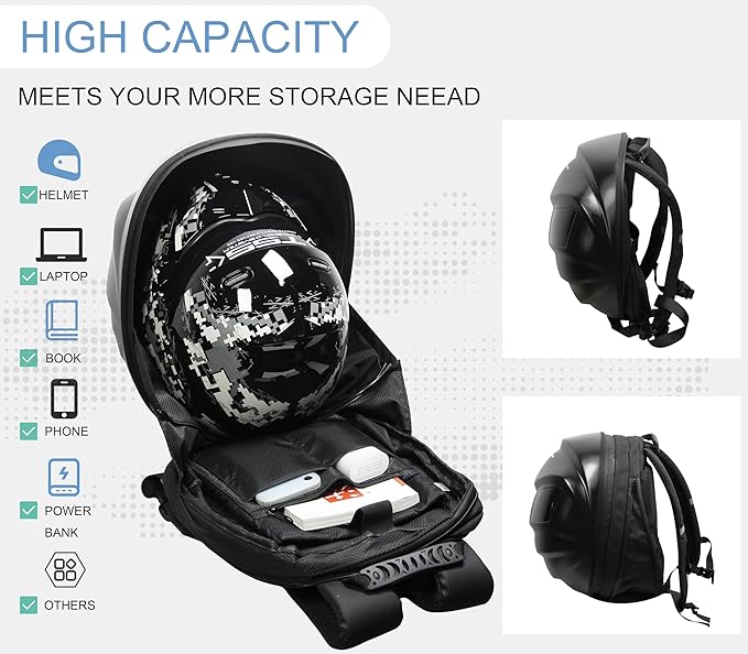 LED Waterproof Motorcycle Riding Knight Backpack With Diy Fully Programmable Full Color Screen, Hard Shell LED Light Display Bag With Digital Eyes