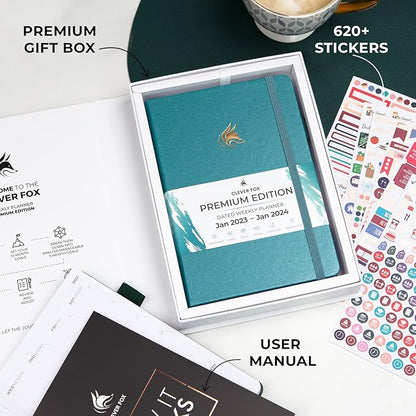 Clever Fox Dated Planner Premium Edition – 2025-2026 Weekly Planner for Planning, Goal Setting & Time Management – Planner Notebook with Habit Tracker & to-do List – A5 Size (Aquamarine)
