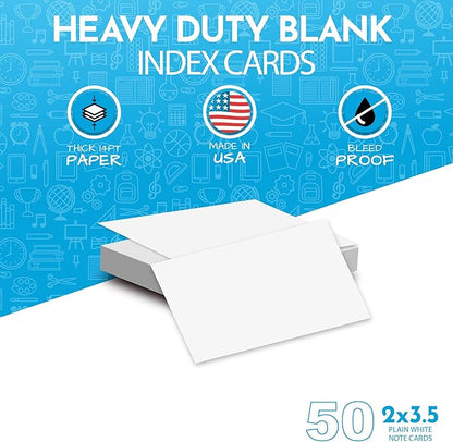 Home Advantage 2x3.5 Blank Index Cards - Our 50 Pack of Blank Note Cards Use Heavy Duty Cardstock to Make Them Bleed Proof - These Plain Index Cards Make Great Blank Business Cards & Blank Flashcards