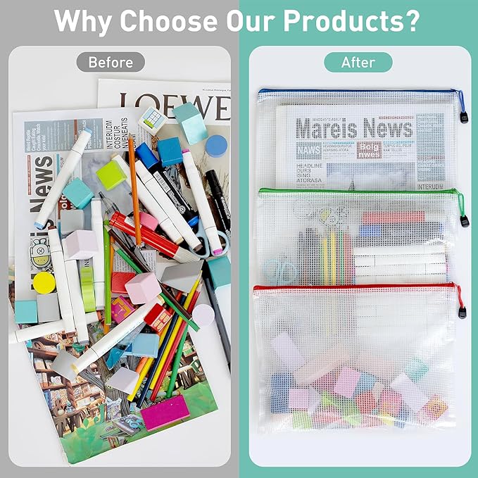 32pcs Mesh Zipper Pouch Bags, B5 Zipper Pouch, Mesh Bags With Zipper, Plastic Zipper Pouches, 8 Colors Zipper Pouches for Organizing, Board Game Storage, Travel, School Office organize