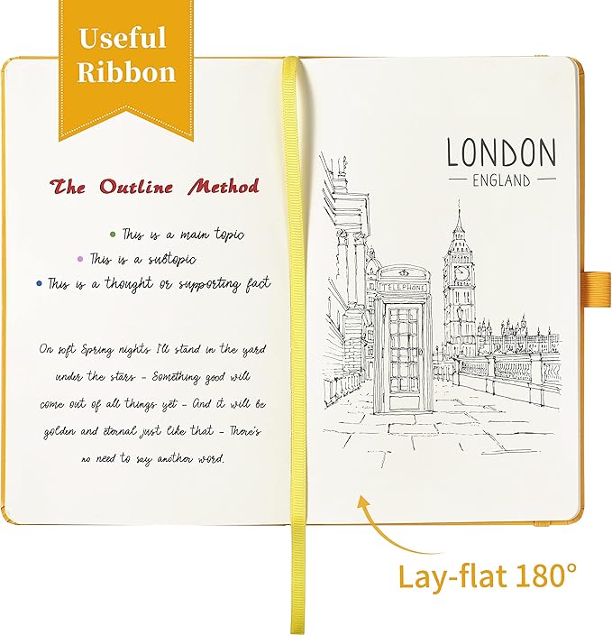 Blank Journal/Notebook - Classic Notebook/Journal with Ribbon Divider, Hardcover with Thick Paper, 5.3'' x 8.26'', Banded + Pen Holder +Inner Pocket - Yellow