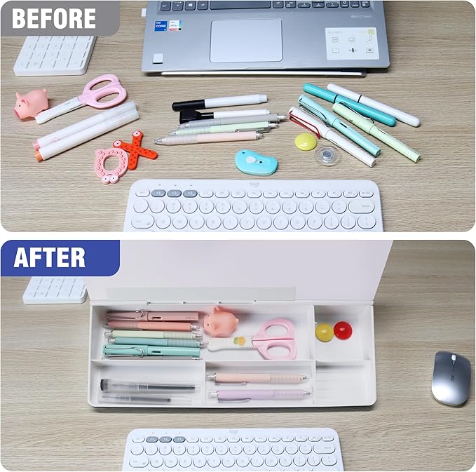 SELEAD Desktop Glass Whiteboard with Ultrasonic Cleaner Machine - Dry Erase White Board Computer Pad Keyboard Stand with Organizer for Home, School, Office Desk Accessories