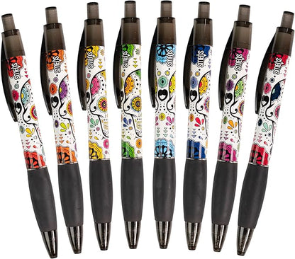 Sugar Skull Smens - Patented Gourmet Scented Pens, Black Ink, Medium Point - 8 Count