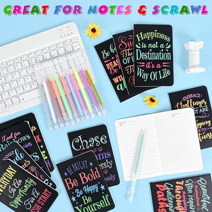 12 Pcs Mini Inspirational Notebooks Bulk with 12 Pcs Colorful Pens, Small Pocket Journal Notepads Set, Motivational Bulk Gifts for Women Men Teacher Student Kids, Fun School Office Supplies,3.5"x5.5"
