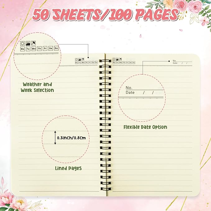 2 Pack A5 Floral Cross Religious Spiral Notebooks - She Will Not Fall Bible Verses Writing Notebooks, Ruled Hardbound Lined Journal, Christian Christmas Gift, Sunday School Supply (Pink Gold)