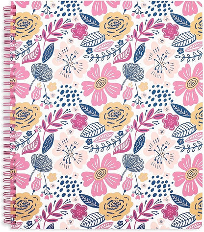 Steel Mill & Co Cute Large Spiral Notebook College Ruled, 11" x 9.5" with Durable Hardcover and 160 Lined Pages, Mosaic Floral
