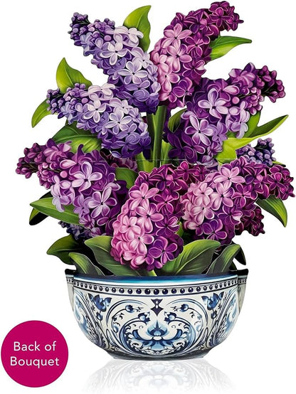 Freshcut Paper Pop Up Cards, Garden Lilacs, 12 Inch Life Sized Forever Flower Bouquet 3D Popup Greeting Card, Birthday Cards, Thank You Card, Blank Notecard & Envelope