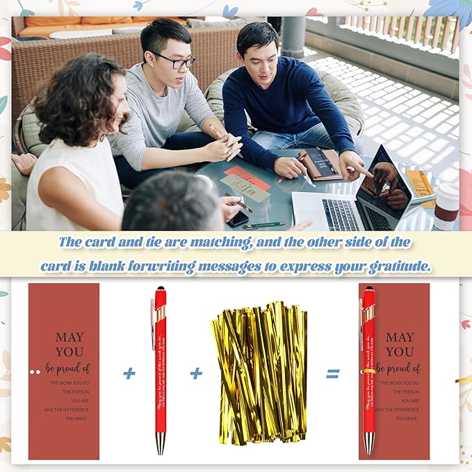 20 Set Employee Appreciation Ballpoint Pens with Inspirational Stylus Tips Cards Team Thank You for Coworkers Team Nurse Teacher Staff Favors