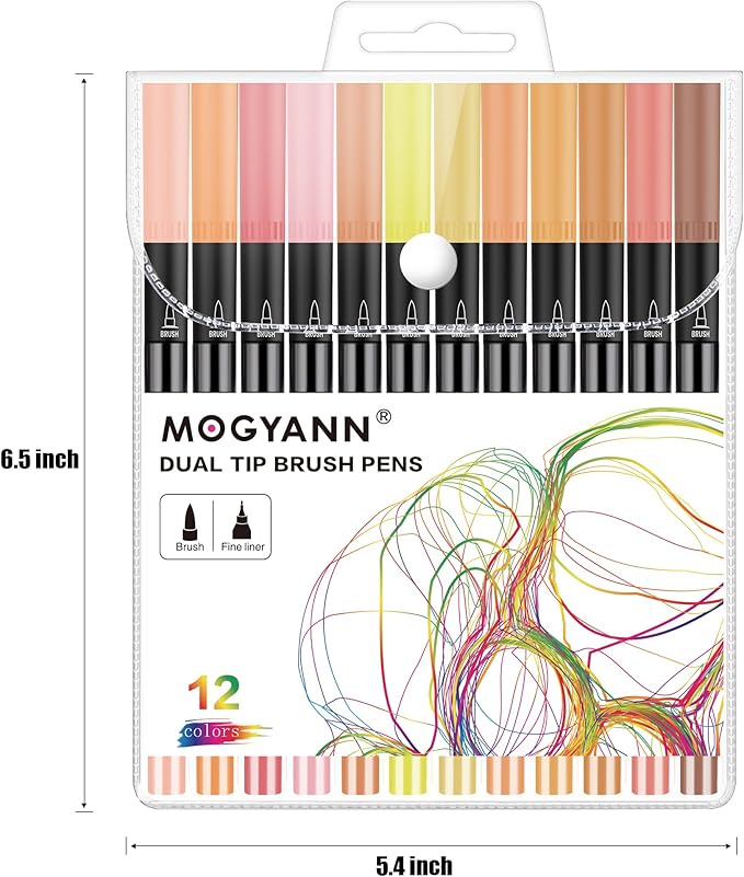 Mogyann Skin Tone Markers, 12 Pack Dual Brush Pens for Art Drawing Sketching
