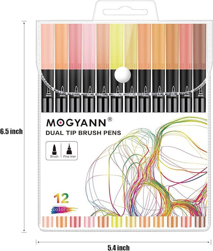 Mogyann Skin Tone Markers, 12 Pack Dual Brush Pens for Art Drawing Sketching