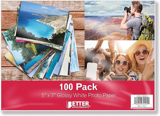 Better Office Products Premium Glossy Photo Paper, 5 x 7 inch, 100 Sheets, 200gsm, 5 x 7, 100-Count Pack