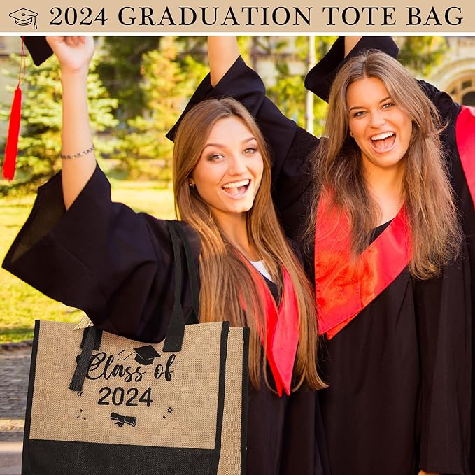 YOOLIFE Christmas Gifts for Women - Initial Jute Tote Bag & Makeup Bag, Birthday Gifts for Women Her Mom Teacher Friend