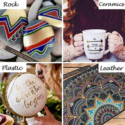 Dyvicl Metallic Brush Marker Pens - Metallic Pens Art Markers for Calligraphy, Brush Lettering, Black Paper, Rock Painting, Card Making, Scrapbooking, Fabric, Metal, Ceramic, Wine Glass, Set of 10