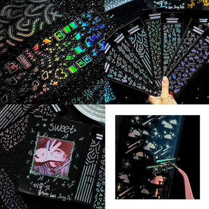 25 Sheets Laser Flashing Deco Stickers Set, Decor Kpop Stickers. for Photocards, Headphones, Water Bottle, Phones, laptops, Planner, Diary Decoration Anything You Like