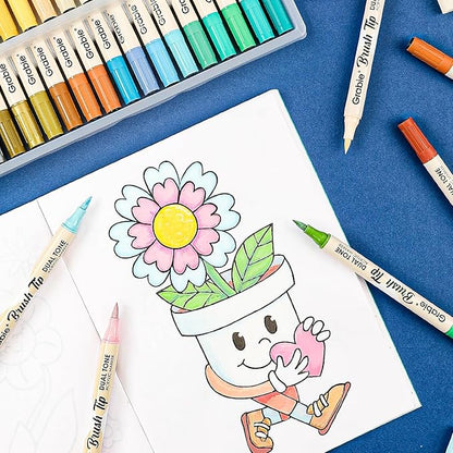 Grabie 72 Colors Paint Markers, Dual-Color Acrylic Pens with 36 Brush Tips, Double Tipped for Rocks & Art Supplies