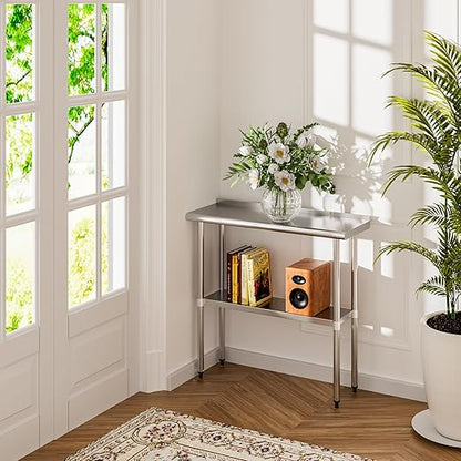 Stainless Steel Table 14 x 36 Inches Metal Prep Table with Backsplash & Adjustable Undershelf for Commercial Kitchen, Outdoor, Restaurant, Hotel & Garage