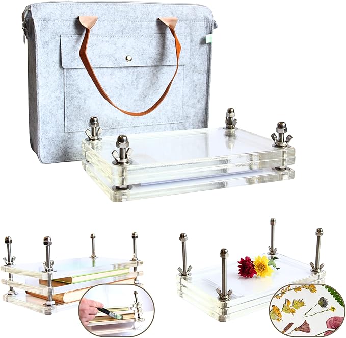 Book Press, Double,Flower Press,Travel Bag.Double Level Book Binding Press, Portable Book Press Bookbinding for Handmade DIY Bookbinding,Paper Press,13.8 * 7.9inch (Sky Blue, 13.8" x 7.9")