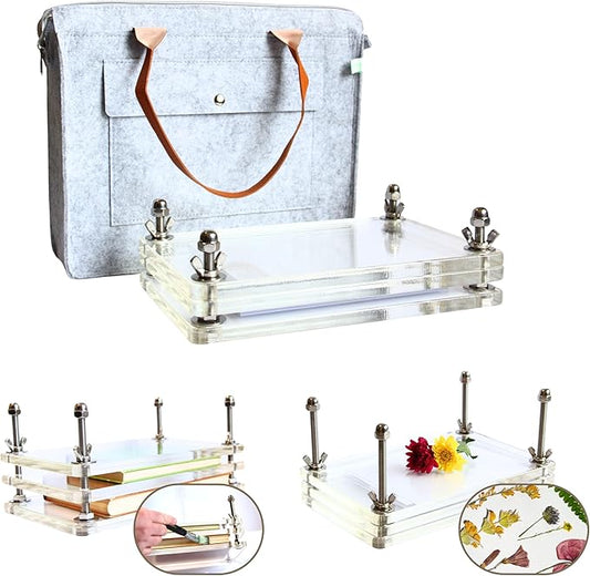 Book Press, Double,Flower Press,Travel Bag.Double Level Book Binding Press, Portable Book Press Bookbinding for Handmade DIY Bookbinding,Paper Press,13.8 * 7.9inch (Sky Blue, 13.8" x 7.9")