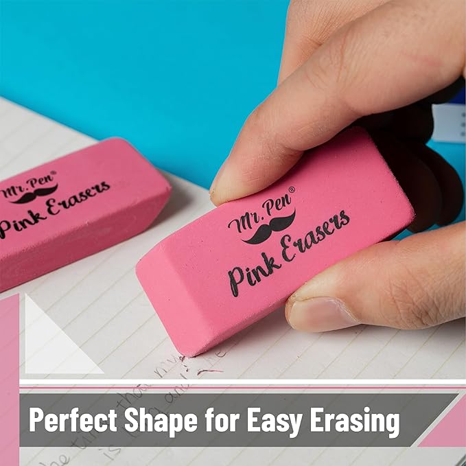 Mr. Pen- Pink Pencil Eraser, 48 Pack, Mr Pen Erasers for Pencils, Large Eraser, Block Erasers for School
