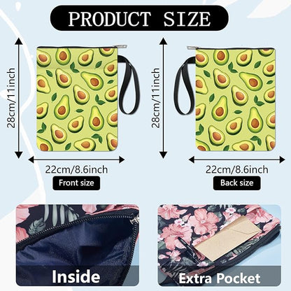 CRASPIRE Avocado Book Sleeve Fruit Book Protector Green Book Covers for Paperbacks Washable Fabric Cloth Book Cover with Zipper and Extra Sleeve Pocket for Book Lovers Classmate Gifts