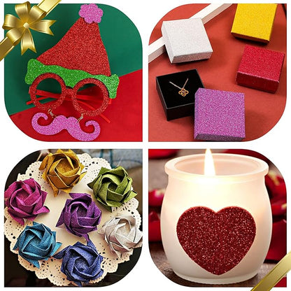 24 Sheets Rose Red Glitter Cardstock Paper, A4 Premium Sparkly Paper for Scrapbook, DIY Projects, Party Decoration, Gift Box Wrapping 250GSM/92lb