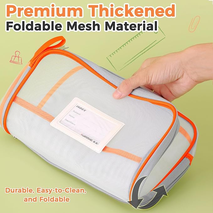 Pendancy Mesh Zipper Pouch 14.8x10.8 in Transparent Lightweight Nylon File Folders, A4 Size Multi-Layer Subject Document Organizer Accessories Storage Bag for Office and School Supplies(Orange)