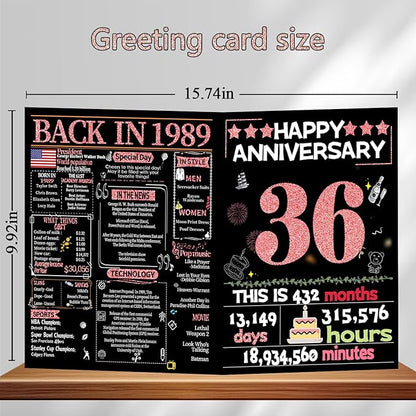 Joycard 36th Anniversary Card for Women, Wedding Card for Wife, Sweet Marriage Decorations Gifts for Couple, Perfect for Her on Anniversary Day, Back in 1989