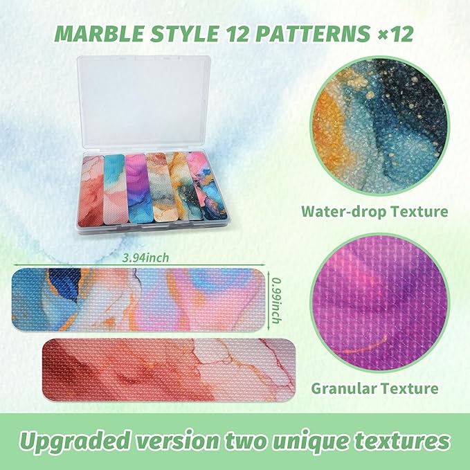 72 Pieces Anxiety Sensory Stickers with Storage Box - Calming Stickers 2 Textured Surface - Fidget Strips for Office & Classroom Desk Adult & Teen Stress (Marble)