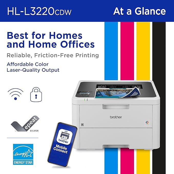 Brother HL-L3220CDW Wireless Compact Digital Color Printer with Laser Quality Output, Duplex and Mobile Device Printing | Includes 2 Month Refresh Subscription Trial¹, Amazon Dash Replenishment Ready