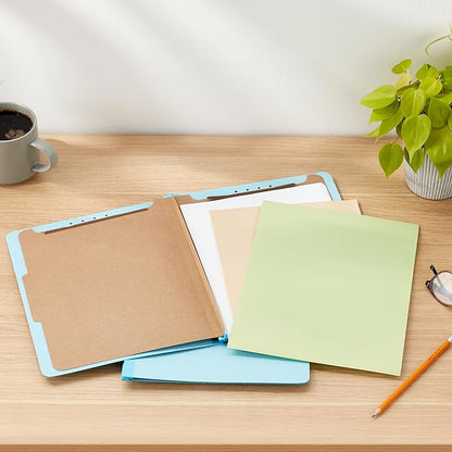 Amazon Basics Classification Folder, 100% Recycled, 2 Dividers, 2" Embedded, 12.17 x 10.39 inch (Letter), Light Blue, 10 Count per Box