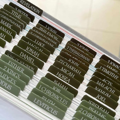 Thinkor Reposition Bible Tabs, Large Print Lanimated Stickers, Easy to Read and Apply Bible Tabs for Women and Man (Four Green)