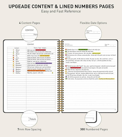 B5 Spiral Notebook Journal 7.6” x 10”, 300 Numbered Pages Hardcover Leather Journals for Women Men, Large Lined College Ruled Notebooks, 100GSM Thick Paper, Spiral Bound Journal for Work School, Black