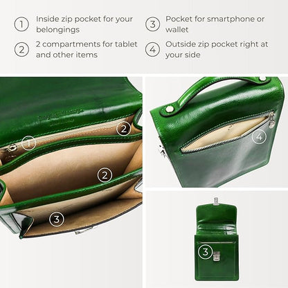 Time Resistance Small Leather Briefcase for Men - Crossbody Bag - Italian Leather Messenger Bag - Gift Box Included