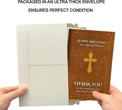 Prime Greetings Religious Birthday Card For Pastor, Made in America, Eco-Friendly, Thick Card Stock with Premium Envelope 5in x 7.75in, Packaged in Protective Mailer