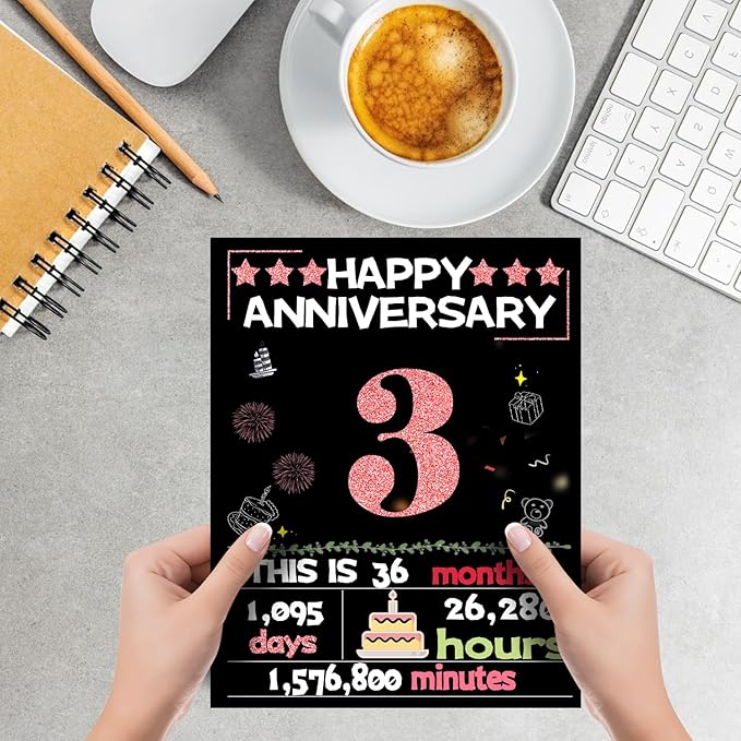 Joycard 3th Anniversary Card for Women, Wedding Card for Wife, Sweet Marriage Decorations Gifts for Couple, Perfect for Her on Anniversary Day, Back in 2022