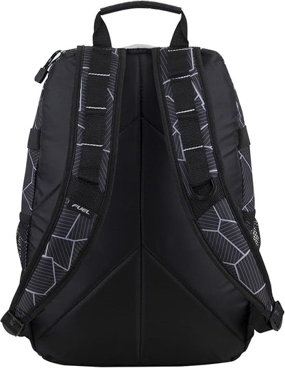 FUEL Hiking Backpack for Women Men Terra Sport, Travel, College, Gym, Work with Laptop Sleeve, Bungee, 18 Inches, Black Geometric