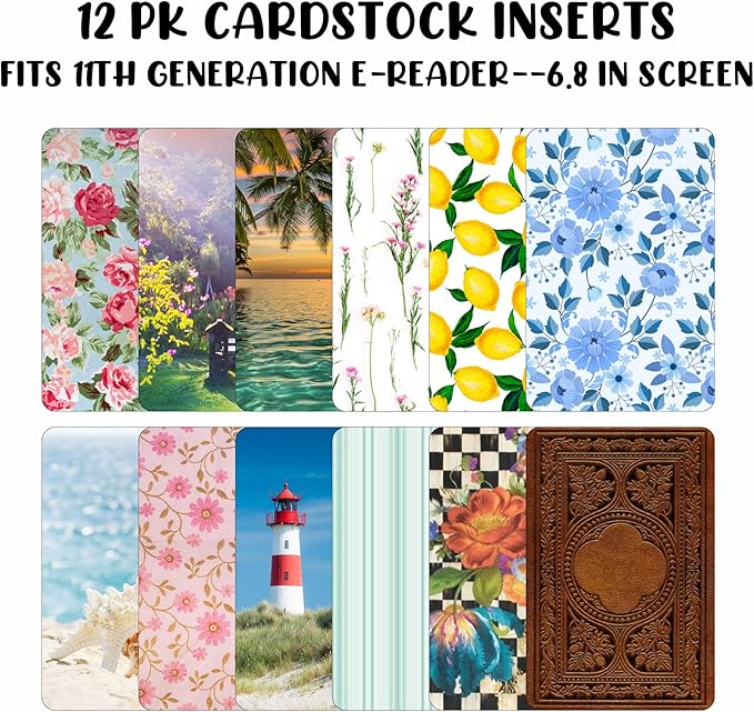 E-reader Cardstock Paper Inserts for Clear Case | 12 pk 4.88 x 6.73” inches Paper White 11th Generation 6.8" Screen Compatible Put Behind Case Colorful Floral Designs Change Out (1857 Design Mix 3)