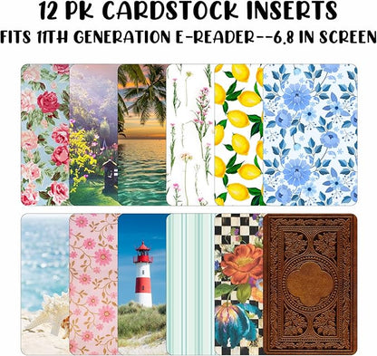 E-reader Cardstock Paper Inserts for Clear Case | 12 pk 4.88 x 6.73” inches Paper White 11th Generation 6.8" Screen Compatible Put Behind Case Colorful Floral Designs Change Out (1857 Design Mix 3)