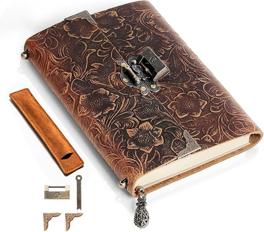 Leather Journal for Women & Men - Leather Bound Journal, Men’s Leather Notebook Journal, Lined Travel Journal for Writing, Poetry & Dream Journal Leather, Leather Journals, Thick Book 8x5.5 inch