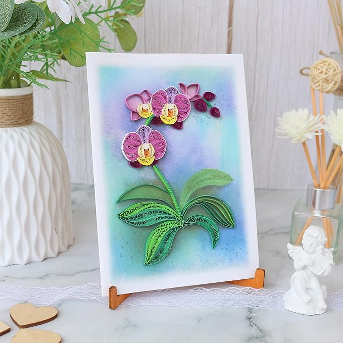 KingKraft Orchid Quilling Card, Birthday Card for Mom, Anniversary Card for Wife, Valentines Day, Mothers Day Card, Thinking of You, Get Well Card, Greeting Card for All Occasions, Blank Inside